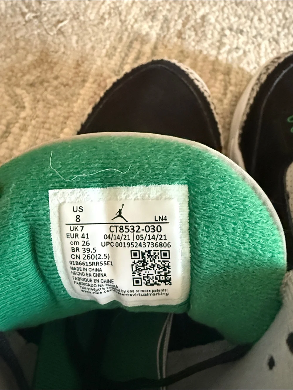 Jordan Men's Black and Gray Basketball Sneakers with Green Jumpman “green glow”